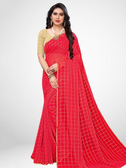 magenta plain saree with blouse - 17433636 - Very Small Image - 1