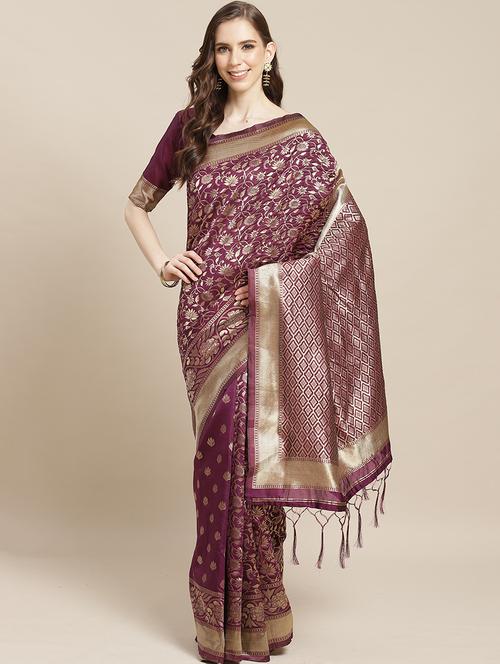 floral banarasi saree with blouse - 17433664 - Very Small Image - 1