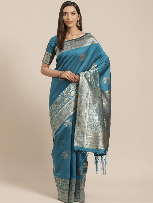 floral banarasi saree with blouse - 17433676 - Very Small Image - 1