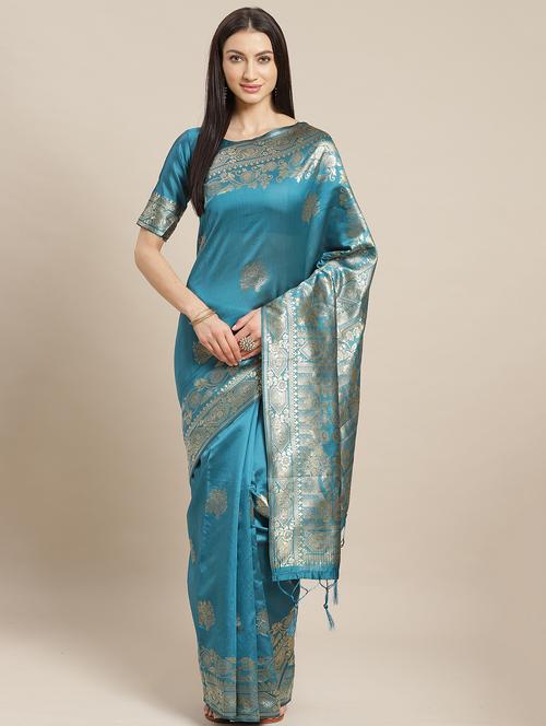 floral banarasi saree with blouse - 17433681 - Very Small Image - 1