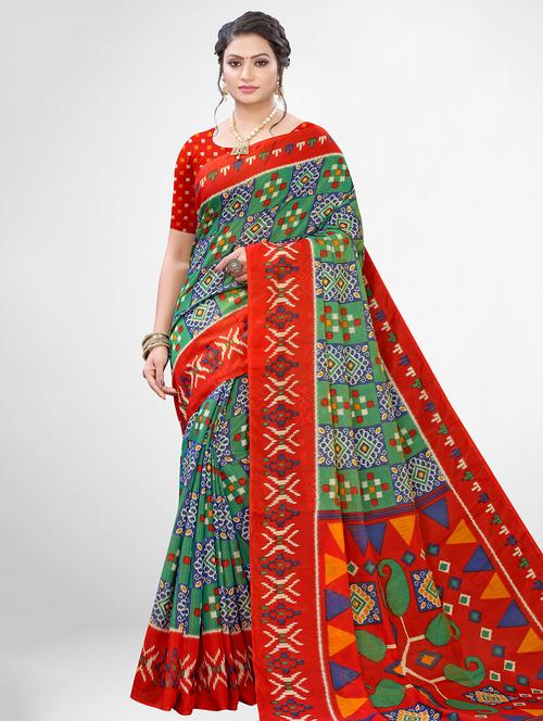 geometrical printed saree with blouse - 17433762 - Very Small Image - 1