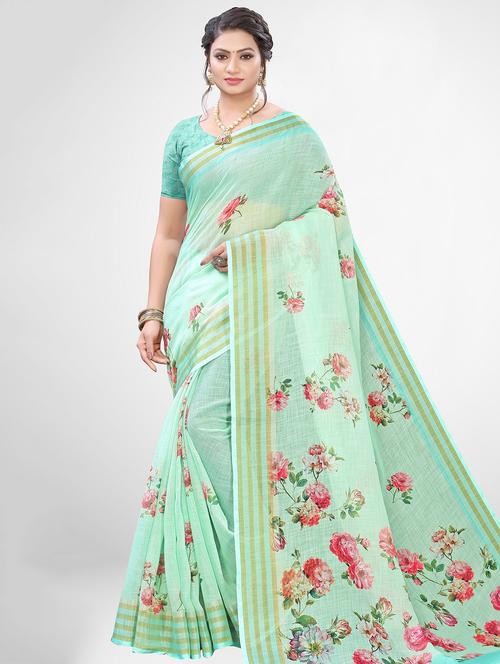 neo mint printed saree with blouse - 17433765 - Very Small Image - 1