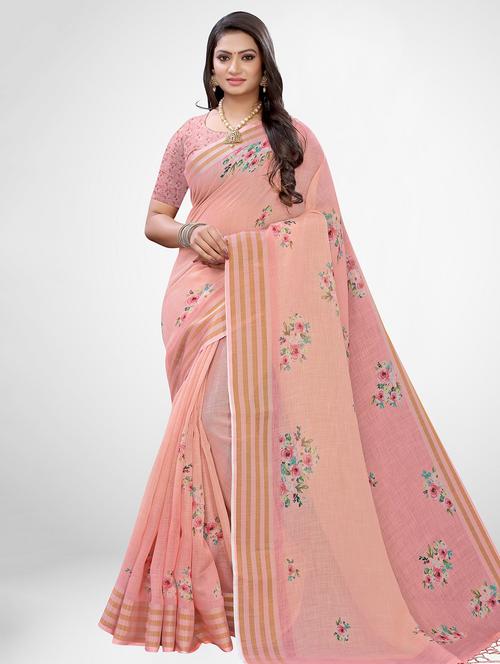 floral printed saree with blouse - 17433768 - Very Small Image - 1