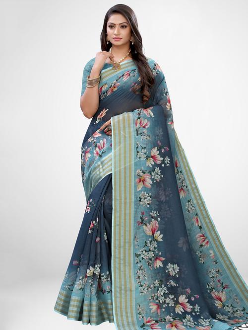 floral printed saree with blouse - 17433769 - Very Small Image - 1