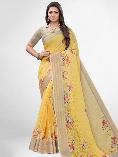 floral printed saree with blouse - 17433770 - Very Small Image - 1