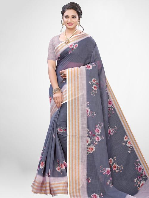 floral printed saree with blouse - 17433771 - Very Small Image - 1