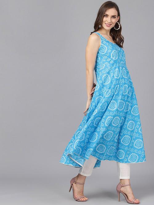 turquoise cotton anarkali kurta - 17433888 - Very Small Image - 1