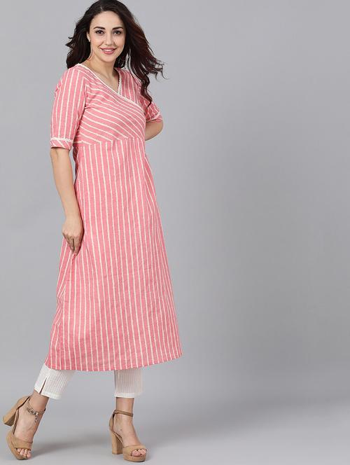 pink cotton aline kurta - 17433893 - Very Small Image - 1