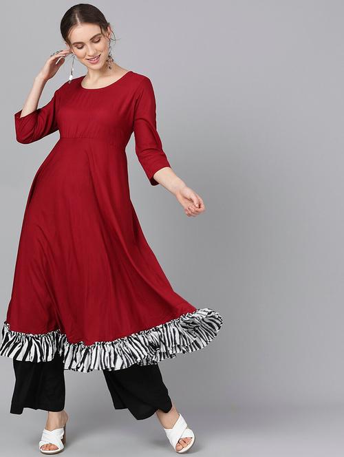 frill detail anarkali kurta - 17433900 - Very Small Image - 1