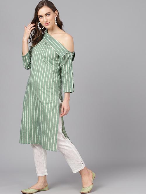 green cotton straight kurta - 17433912 - Very Small Image - 1
