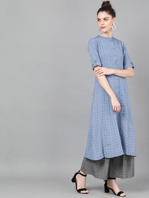 blue cotton aline kurta - 17433914 - Very Small Image - 1