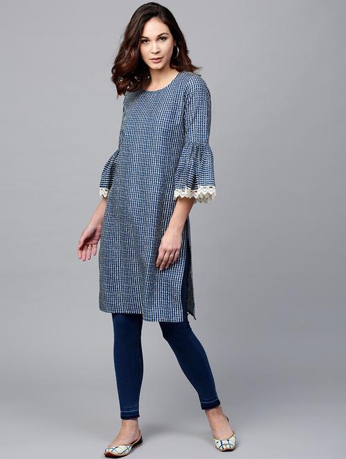 navy cotton straight kurta - 17433937 - Very Small Image - 1
