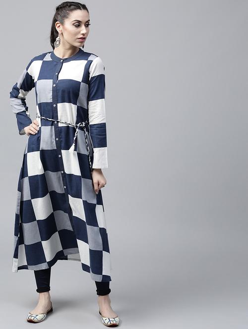 navy cotton aline kurta - 17433945 - Very Small Image - 1