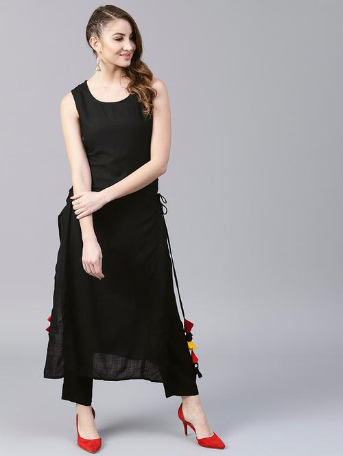 black viscose straight kurta - 17433956 - Very Small Image - 1