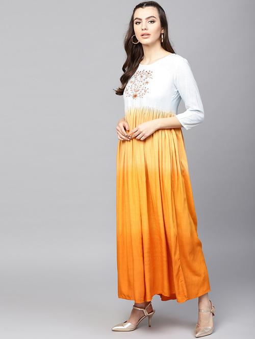 orange cotton aline kurta - 17433959 - Very Small Image - 1