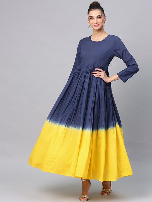 navy cotton anarkali kurta - 17433974 - Very Small Image - 1