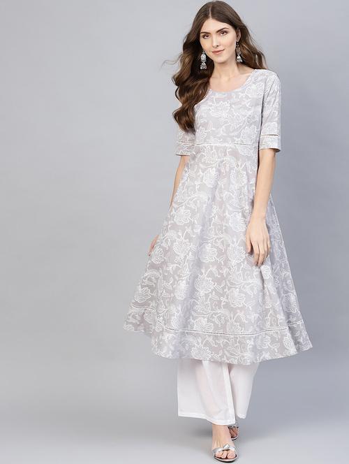 grey cotton aline kurta - 17433983 - Very Small Image - 1