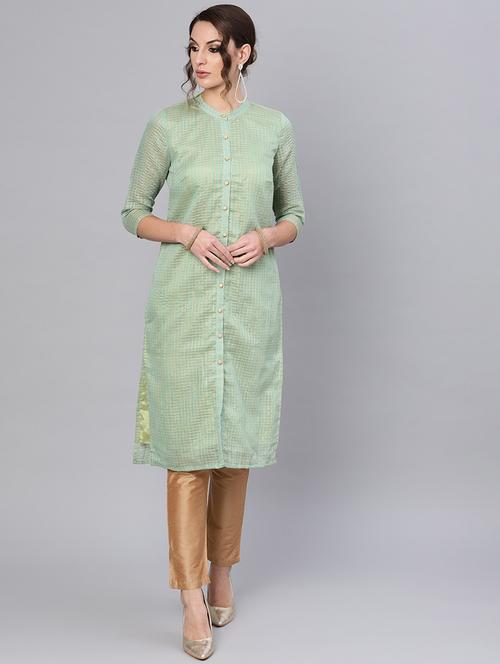 green cotton straight kurta - 17433997 - Very Small Image - 1