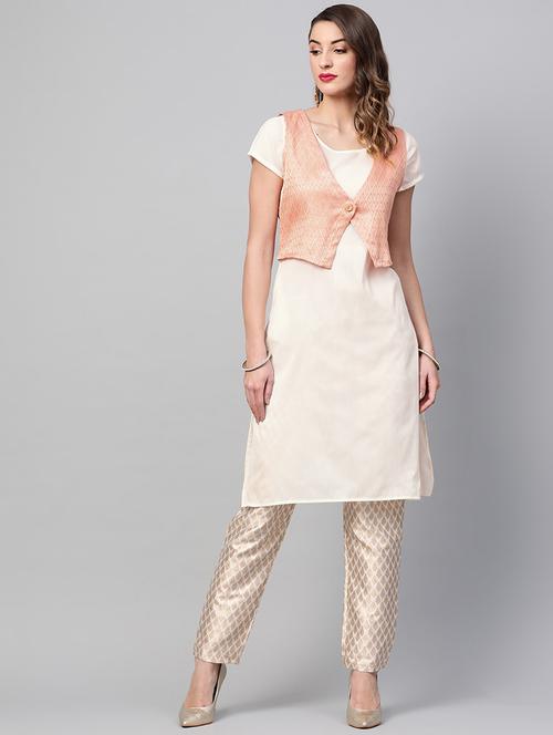 white georgette straight kurta - 17434003 - Very Small Image - 1