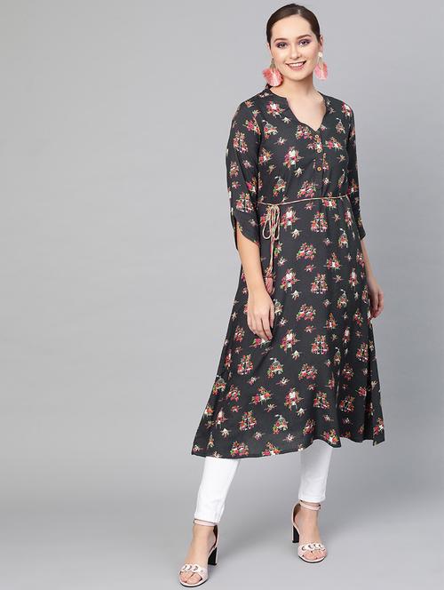 grey viscose aline kurta - 17434005 - Very Small Image - 1