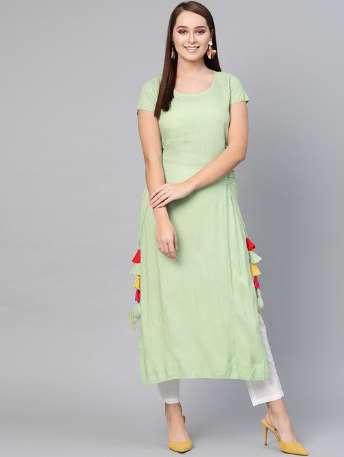 green viscose straight kurta - 17434007 - Very Small Image - 1