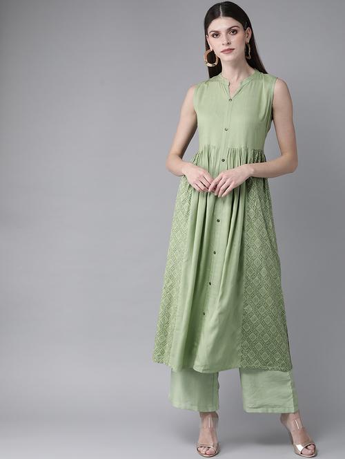 green cotton aline kurta - 17434012 - Very Small Image - 1