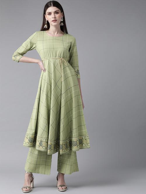 green cotton aline kurta - 17434015 - Very Small Image - 1