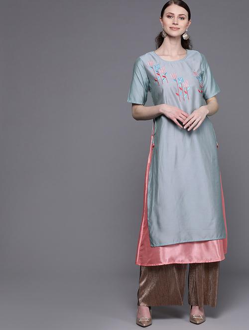 embroidered layered kurta - 17434034 - Very Small Image - 1