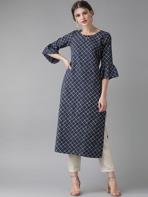 navy cotton straight kurta - 17434038 - Very Small Image - 1