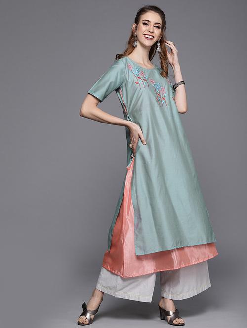 embroidered layered kurta - 17434056 - Very Small Image - 1