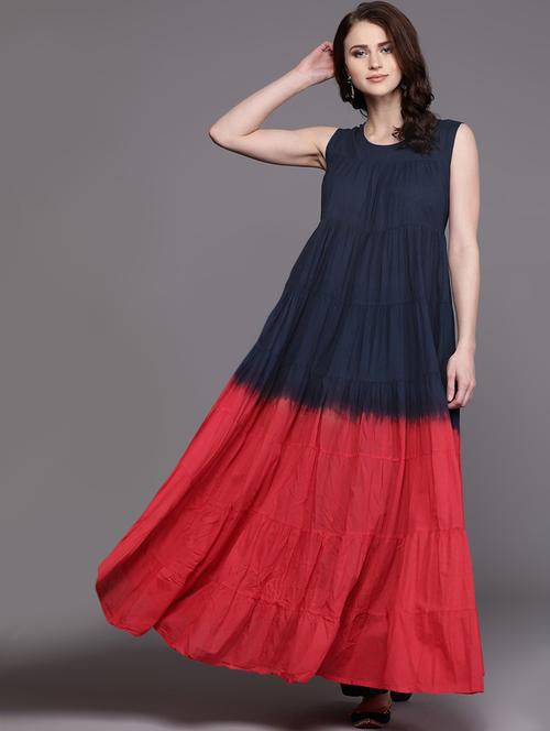 ombre tiered flare navy kurta - 17434061 - Very Small Image - 1
