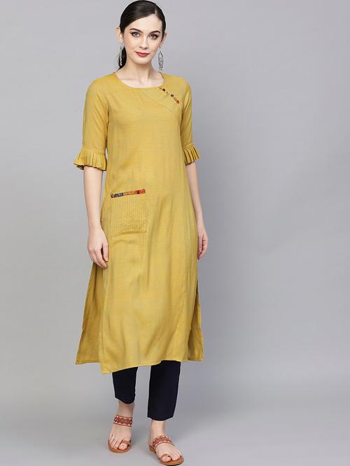 yellow cotton straight kurta - 17434086 - Very Small Image - 1