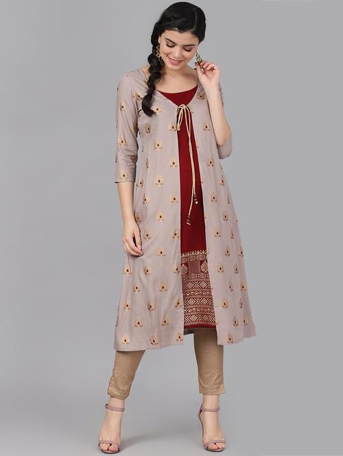 foil print a-line kurta - 17434100 - Very Small Image - 1