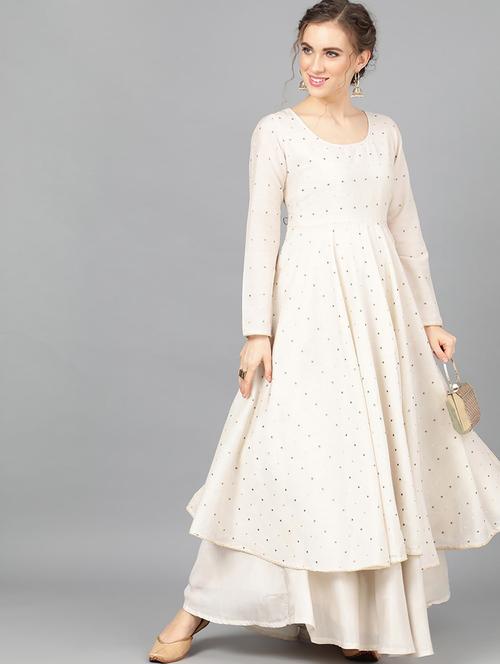 off-white woven design anarkali kurta - 17434111 - Very Small Image - 1