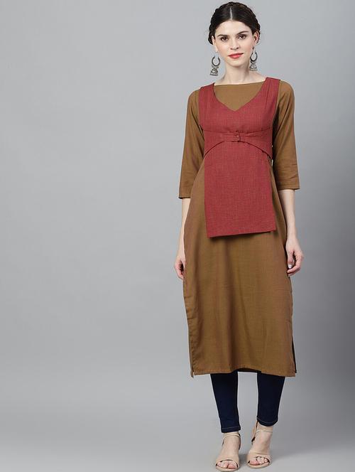 olive layered kurta - 17434132 - Very Small Image - 1