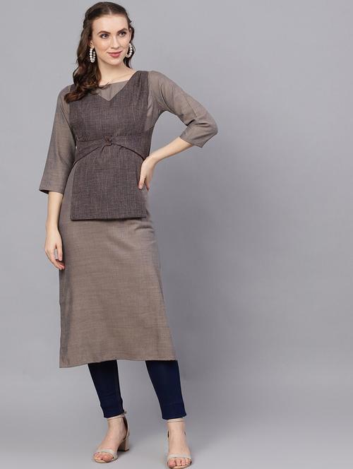 solid kurta with jacket - 17434139 - Very Small Image - 1