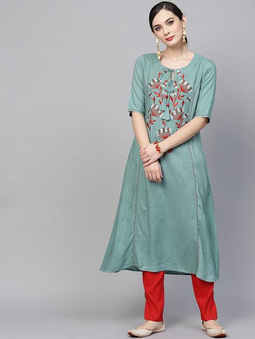solid a-line kurta - 17434225 - Very Small Image - 1