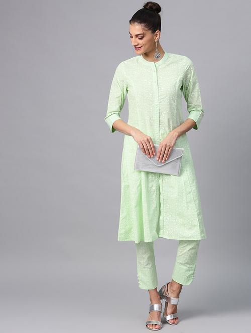 green cotton aline kurta - 17434230 - Very Small Image - 1