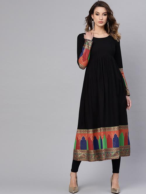 black viscose aline kurta - 17434245 - Very Small Image - 1