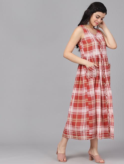 round neck checkered a-line dress - 17434414 - Very Small Image - 1