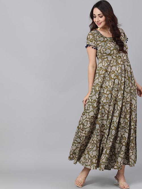 olive cotton dress - 17434415 - Very Small Image - 1