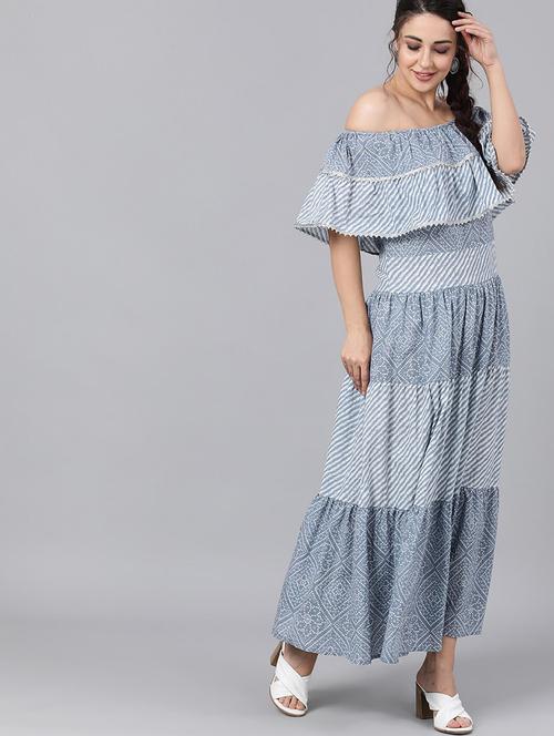off shoulder bandhani printed dress - 17434417 - Very Small Image - 1