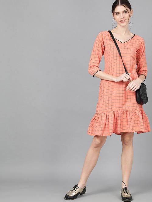 v-neck checkered a-line dress - 17434422 - Very Small Image - 1