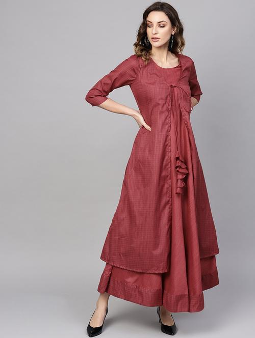 red silk layered ethnic dress - 17434508 - Very Small Image - 1