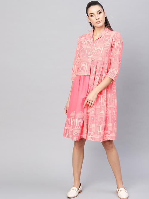 pink cotton aline dress - 17434525 - Very Small Image - 1