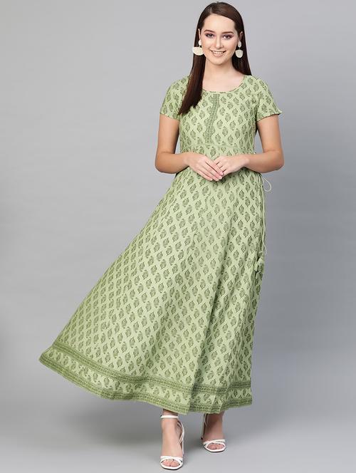 round neck printed maxi dress - 17434532 - Very Small Image - 1