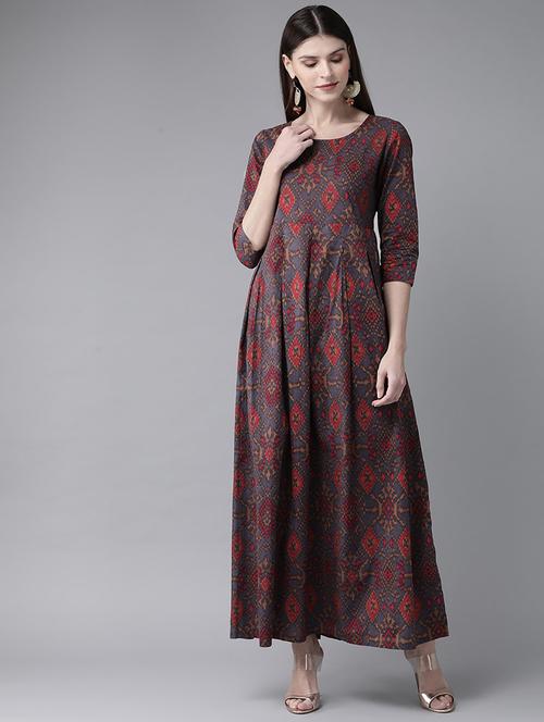 round neck printed maxi dress - 17434545 - Very Small Image - 1