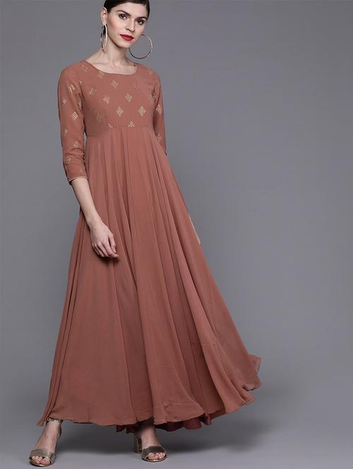 round neck embellished gown - 17434557 - Very Small Image - 1