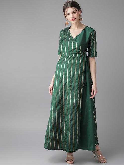 green silk flared ethnic dress - 17434568 - Very Small Image - 1