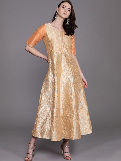 orange no lining kalidar ethnic dress - 17434586 - Very Small Image - 1